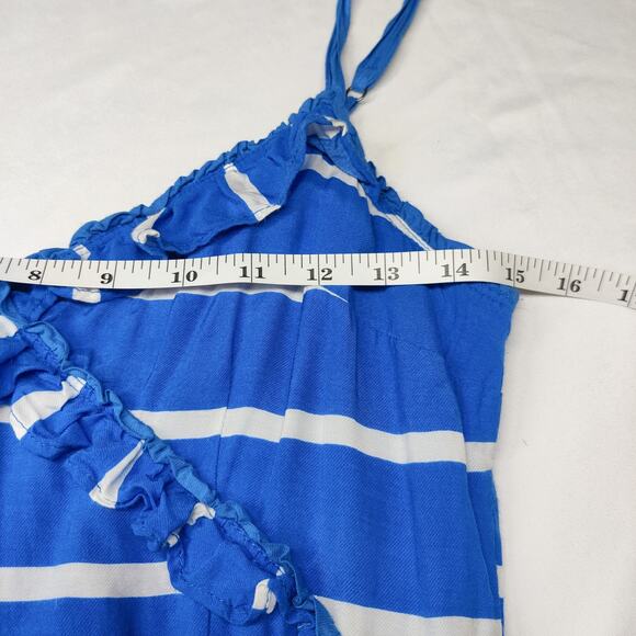 Vtg Y2K Abercrombie & Fitch Blue Striped Ruffle Babydoll Tunic Dress Medium - Picture 11 of 15